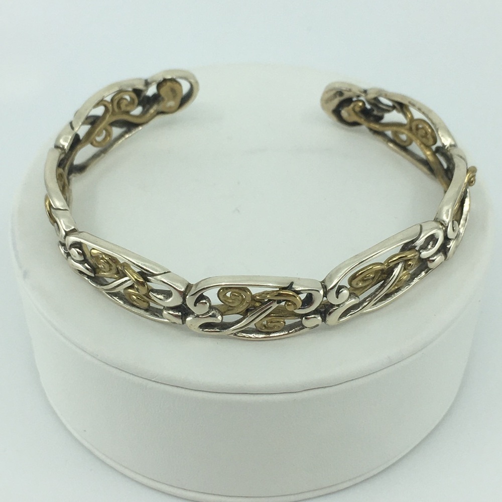 Vintage Carolyn Pollack Sterling Silver & Brass Scroll Work Bracelet Women’s OS